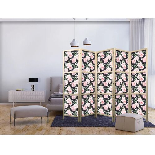  Japanski paravan - Peonies - Pink Flowers and Green Leaves on a Graphite Background 225x172 Cene