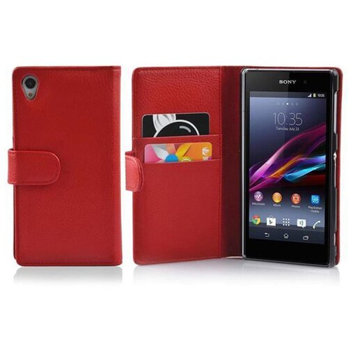Cadorabo Ohi&scaron;je, združljivo z Sony Xperia Z1 v rdeče sladkorno jabolko - Za&scaron;čitni ovitek iz teksturiranega umetnega usnja in žep za kartice, (20552000) Cene