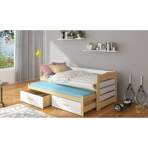 ADRK Furniture Otroška postelja Tiarro - 80x180 cm - naravni bor/bela