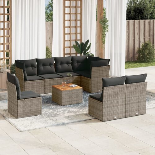 vidaXL 9-dijelni set vrtnih sofa od poliratana s jastucima sivi Cijene