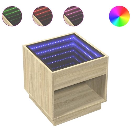 Maison Chic Klubska mizica - kavna mizica - Nizka mizica z neskončnimi LED sonoma hrast 50x50x50 cm, (21752271) Cene