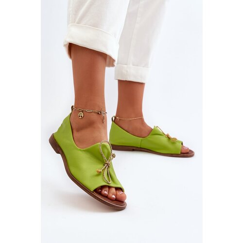 Zazoo 2660 Women's Leather Ballerina Flats Lime Cene