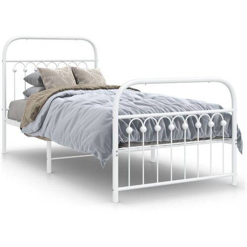 VidaXL Metalni okvir kreveta uzglavlje i podnožje bijeli 90 x 200 cm Slike