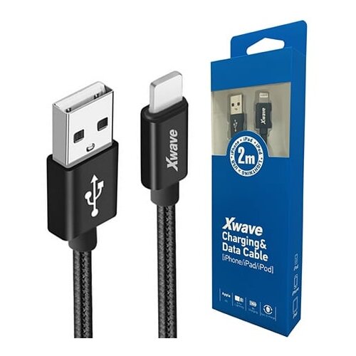 X Wave USB kabl/USB 2.0(tip A)- LIGHTNING(iPHONE kompatibilni)/dužina 2m/3A/Aluminium/black upleteni ( USB za iPhone 2m 3A Al /black mesh ) USB za iPhone 2m 3A Al /black mesh Cene