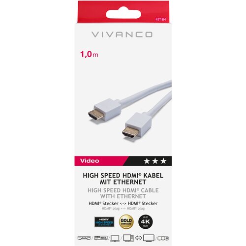 Vivanco High Speed HDMI mit Ethernet 1m 47164 1M HIGH SPEED HDMI Weiss Zum Anschluss für Rundfunkgeräte Cene