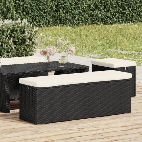 VidaXL Klupa s jastukom crna 110 x 30 x 40 cm od poliratana Slike