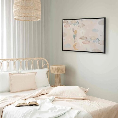  Slika - Fairy-Tale Moon - Pastel Moon with Balloons Among Colorful Clouds and Stars in Subdued Colors on a Light Background 60x4 Slike