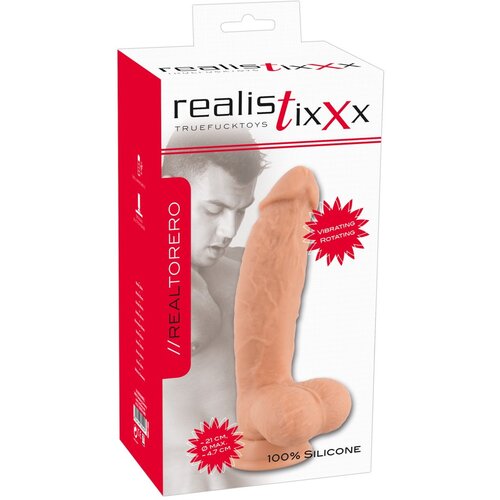Realistixxx realisticixxx Torero - vibrator na baterije, pripenjalni, realistični rotacijski vibrator (22 cm) Slike