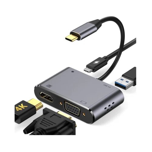 E-green adapter usb tip c (m) - hdmi+vga+usb 3.0 + tip c (f) Cene