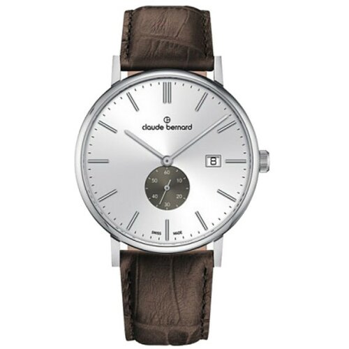 Claude Bernard muški classic slim line small seconds srebrni elegantni ručni sat sa braon kožnim kaišem Slike