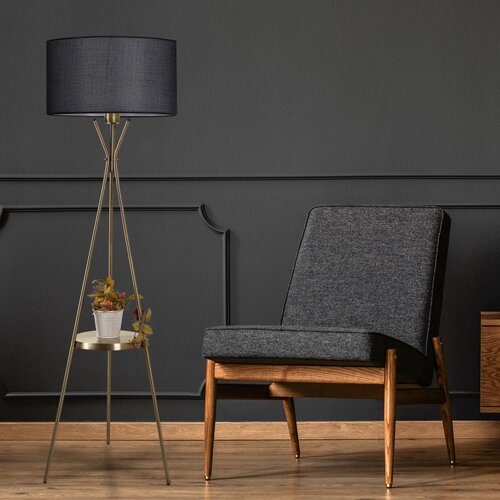 Opviq Venedik sehpalı eskitme lambader silindir hasır siyah abajurlu Black Floor Lamp Slike