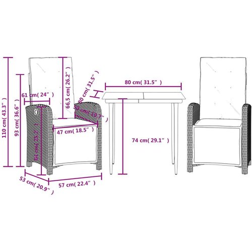 VidaXL 3-dijelni bistro set s jastucima svjetlosivi od poliratana Slike