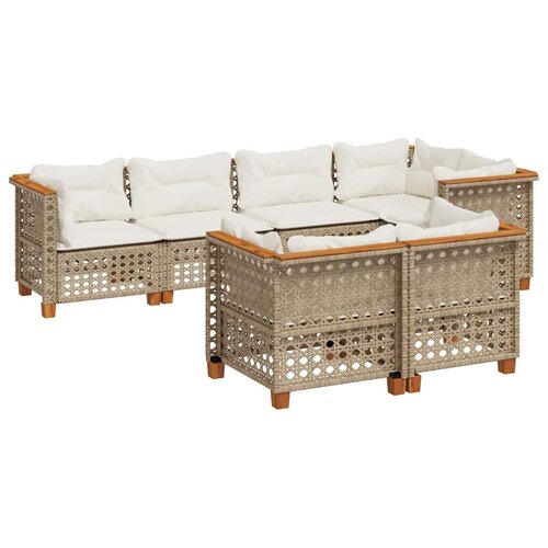  7-dijelni set vrtnih sofa od poliratana s jastucima bež 63.5 x 63.5 x 62 cm Slike