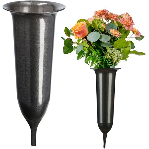 KADAX Vaza z stekleničko za pokopali&amp;scaron;če 35 cm umetno cvetje, kladivasto grafitno, (5000353613) Slike