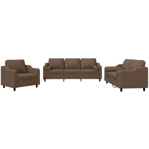 VidaXL 3-dijelni set sofa s jastucima smeđi od tkanine Slike