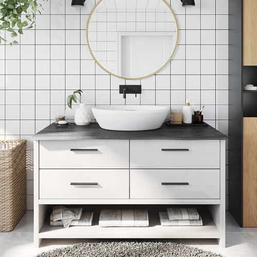 vidaXL Kopalniški pult temno siv 100x60x2 cm obdelan trden les Cene