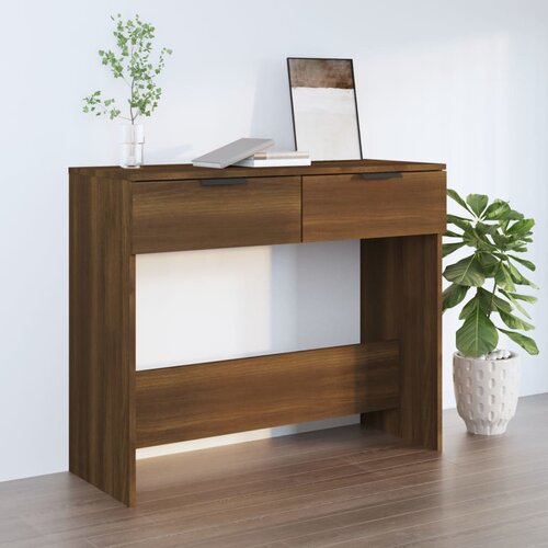 VidaXL Konzolna mizica rjavi hrast 90x36x75 cm konstruiran les Slike