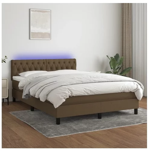 vidaXL Box spring postelja z vzmetnico LED temno rjava 140x1