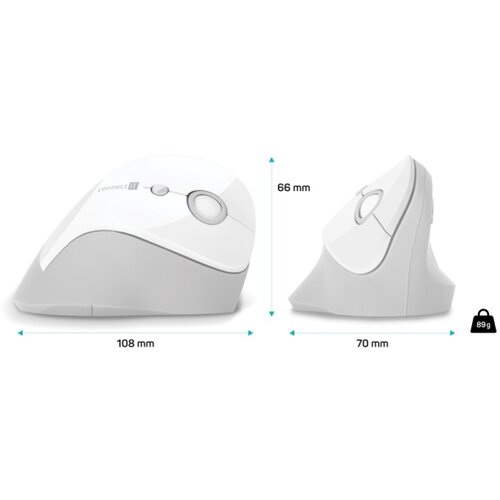 Connect IT CMO-2700-WH - Ergonomski bežični mi&amp;scaron; 800/1200/1600 DPI 1xAA beli Slike