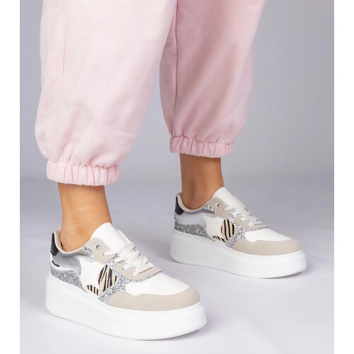 Gemre Beige sneakers with glitter and animal print Bertula Slike