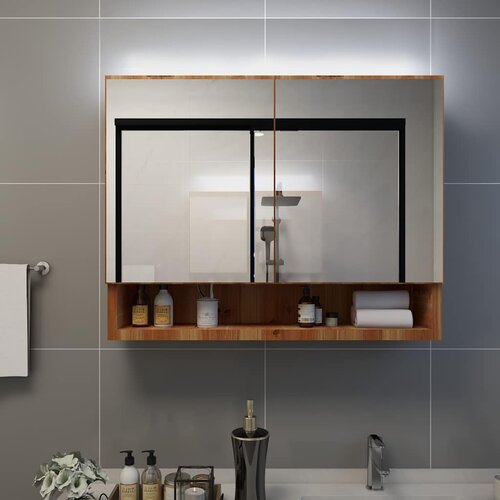  LED kupaonski ormarić s ogledalom boja hrasta 80x15x60 cm MDF Cijene