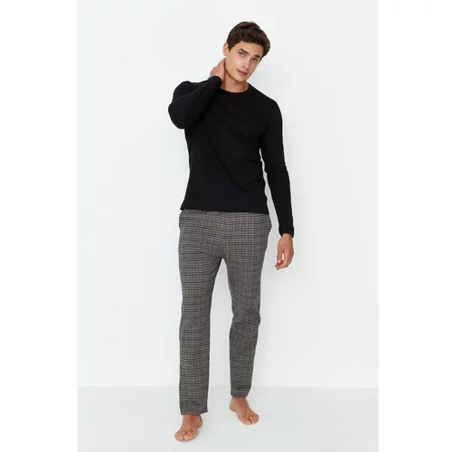 Trendyol Black Men's Plaid Regular Fit Top Knitted Bottom Woven Pajamas Set