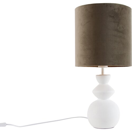 QAZQA Design tafellamp wit velours kap taupe met goud 25 cm - Alisia Slike
