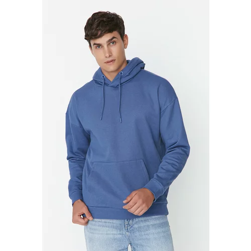 Trendyol Navy Blue Men's Basic Oversize Fit Hooded Sweatshirt with Soft Feather Column
