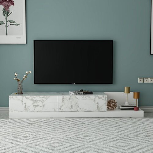Hanah home TV komoda Major, 180 cm, mermer Marmo / bela Cene