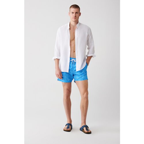 Avva Men's Blue Quick Drying Floral Printed Standard Size Custom Boxed Swimsuit Marine Shorts Cene