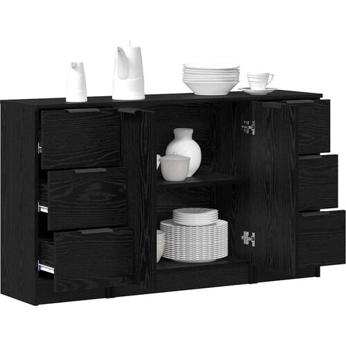 VidaXL Ormarić / Komoda s ladicama 3 pcs Crni hrast 121 x 30 x 70 cm Slike