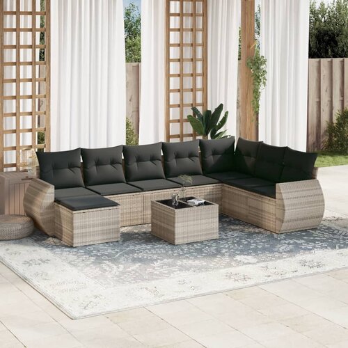 vidaXL 9-dijelni set vrtnih sofa od poliratana s jastucima svjetlosivi Cijene