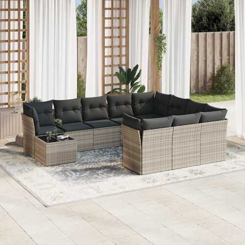 VidaXL 11-dijelni set vrtnih sofa poliratan s jastucima svijetlosivi Slike