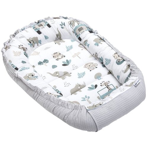 Medi Partners Baby cocoon/nest – Waffle – Mint Zoo + Gray Waffle Cene