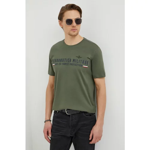 Aeronautica Militare Bombažna kratka majica moški, zelena barva