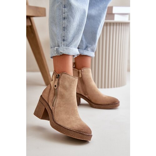Kesi Insulated women&amp;#039;s ankle boots with heels made of eco-suede beige Velarilla Slike