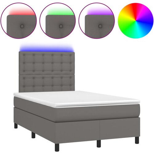 vidaXL Box spring postelja z vzmetnico LED siva 120x190 cm um. usnje, (21112211) Cene