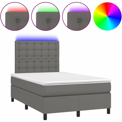 vidaXL Box spring postelja z vzmetnico LED siva 120x190 cm um. usnje, (21112211)