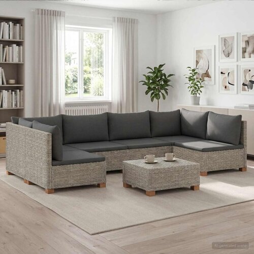  7 kom. Ratan Lounge Set s Jastucima GENDT Prirodni ratan - Kubu siva Cene