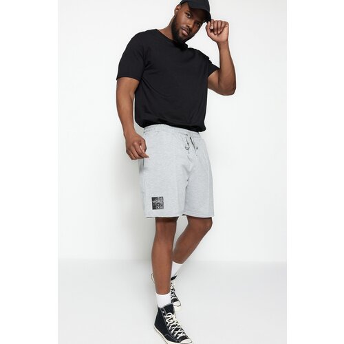 Trendyol Plus Size Gray Regular Cut Medium Length Lace Up Text Printed Shorts Slike