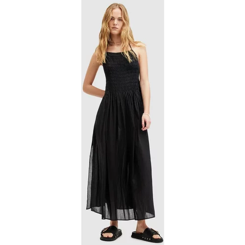 AllSaints Pamučna haljina IRIS DRESS boja: crna, maxi, širi se prema dolje, W068DA