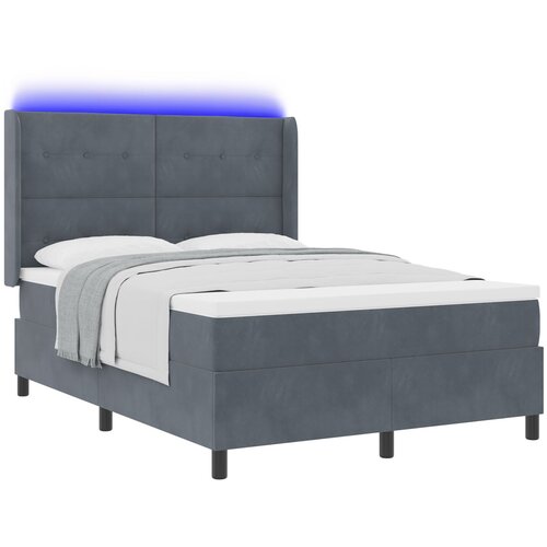 vidaXL Box Spring Krevet s Madracem i LED Tamno Siva 140x190 cm Baršun Cene