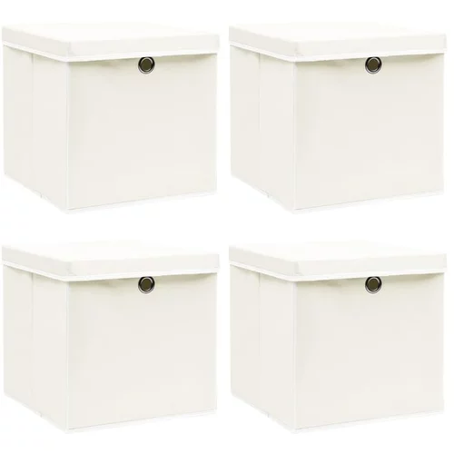  Škatle za shranjevanje s pokrovi 4 kosi bele 32x32x32 cm blago
