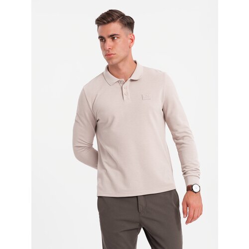Ombre Men's structured polo longsleeve with patch - ash Cene