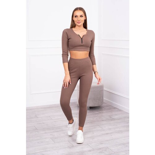 Kesi Ribbed crop top set mocha Slike