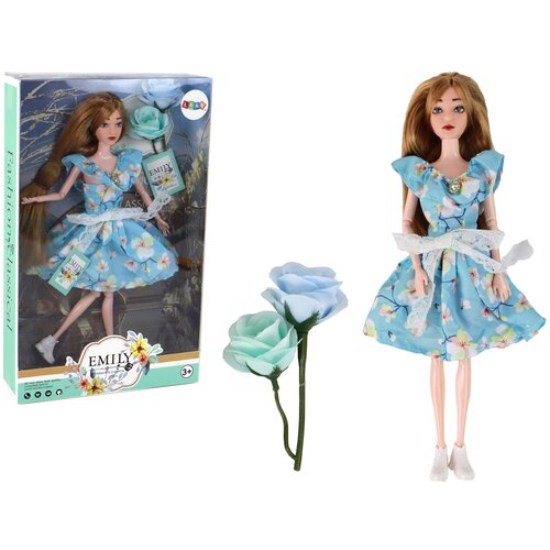  Dječja lutka Emily Spring s dugom kosom, plavom cvjetnom haljinom - 30 cm Cene