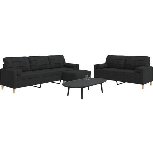 vidaXL 3-dijelni set sofa s tabureom i jastucima crni tkanina Cijene