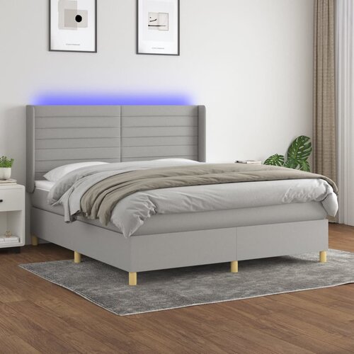  The Living Store Box spring postelja z vzmetnico LED sv. siva 160x200 cm blago - Box Spring Postelja, (21450273) Slike