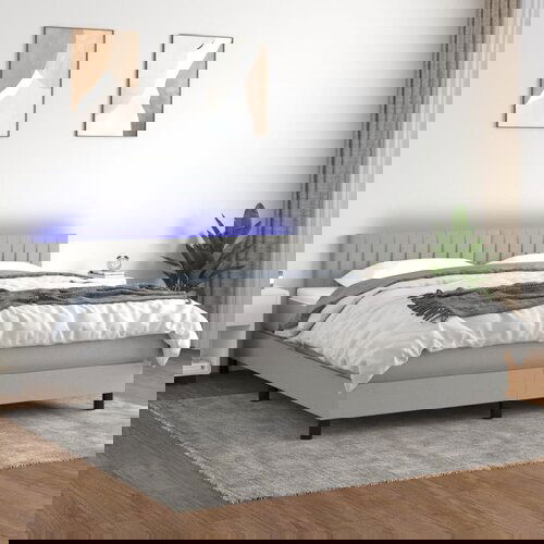  The Living Store Box spring postelja z vzmetnico LED sv. siva 160x200 cm blago - Box Spring Postelja, (21454015) Slike