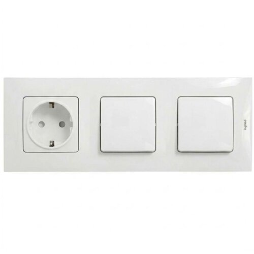  Legrand-Dupli jednopolni prekidač br. 1 i kućna SCHUKO utičnica 250V/16A sa ramom NILOE bela Slike